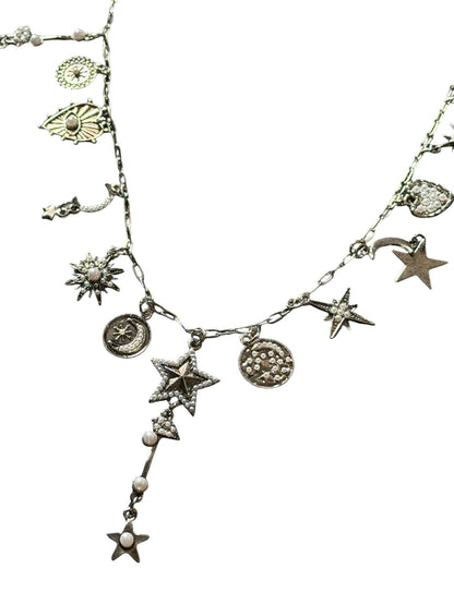 Silver Moon Dust Droplet Charm Necklace 