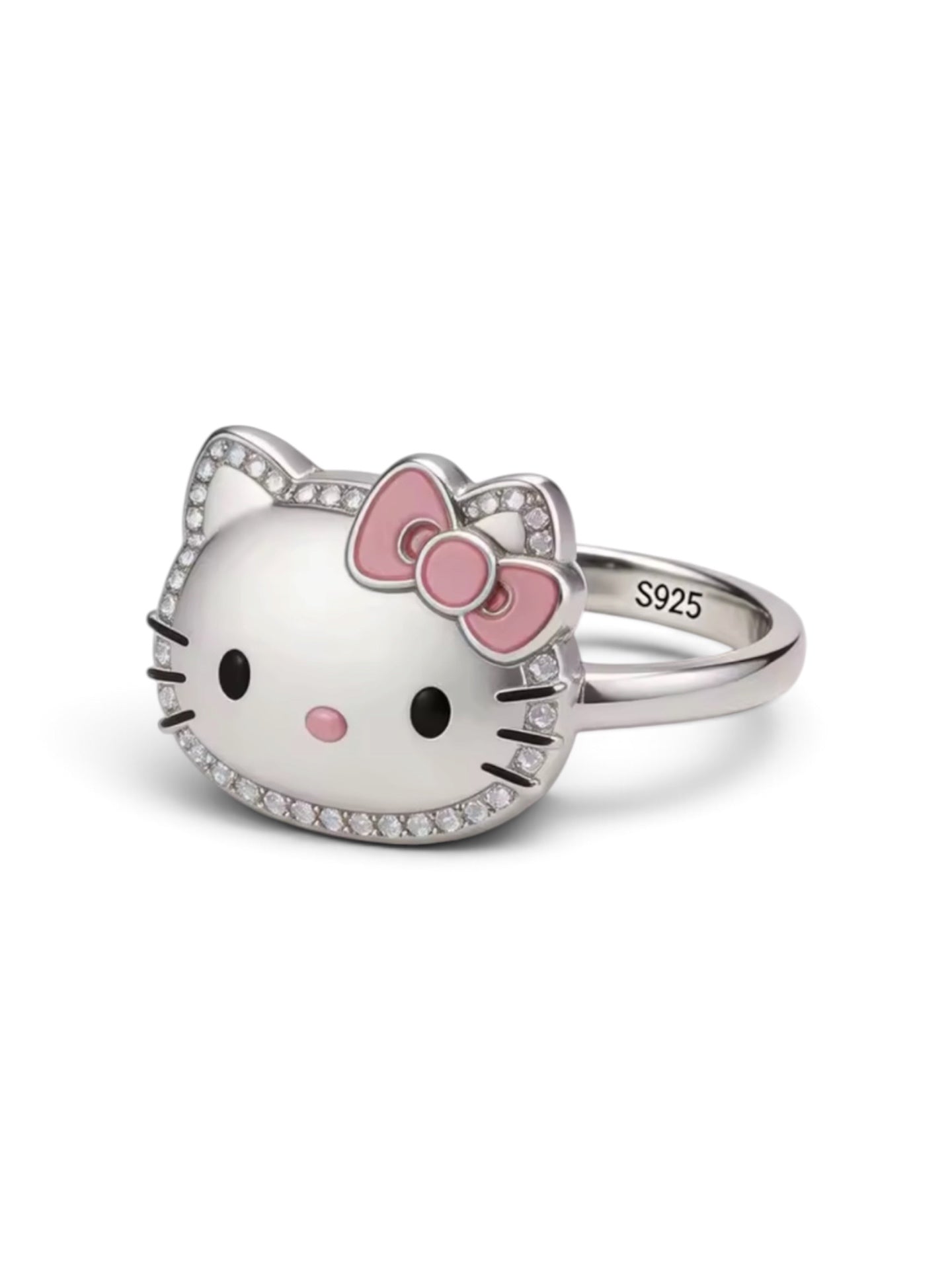 Hello Kitty Pink Bow 925 Silver Ring Size 6