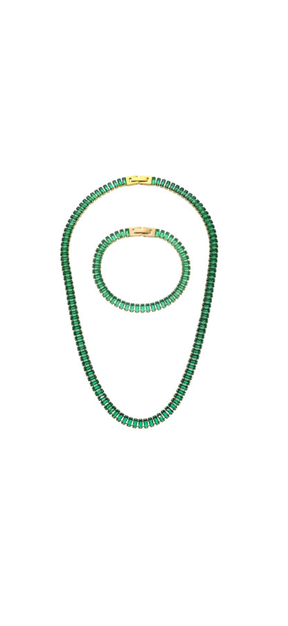 Aurora Tennis Necklace Green Gold