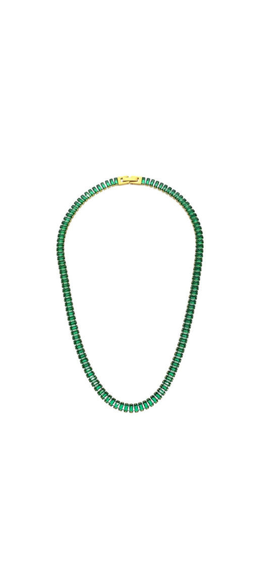 Aurora Tennis Necklace Green Gold