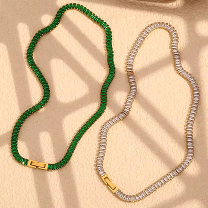 Aurora Tennis Necklace Green Gold