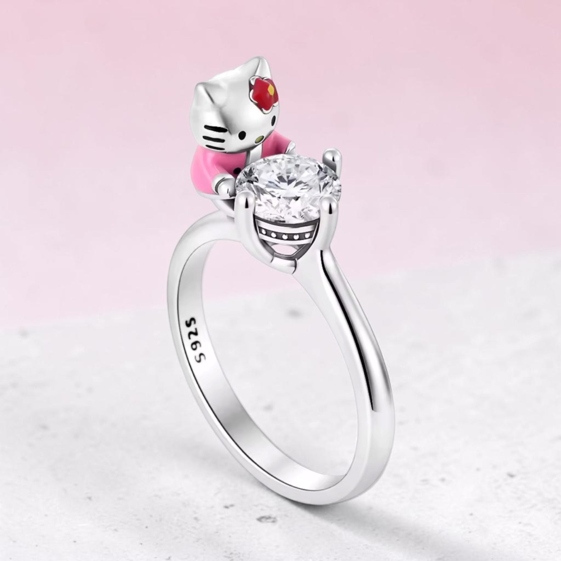 Hello Kitty Poised 925 Silver Ring Size 6