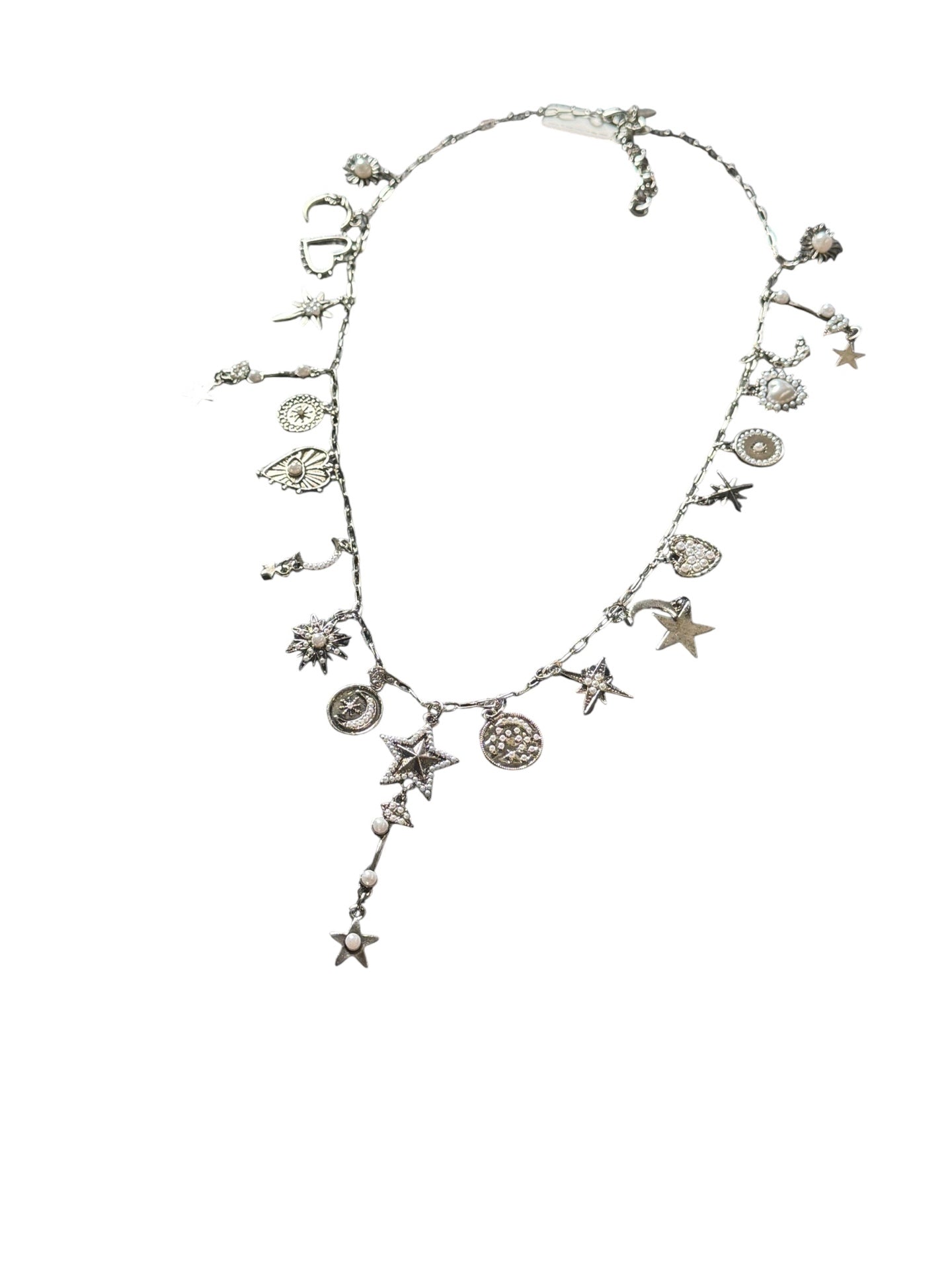 Silver Moon Dust Droplet Charm Necklace 