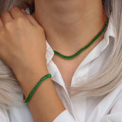 Aurora Tennis Necklace Green Gold
