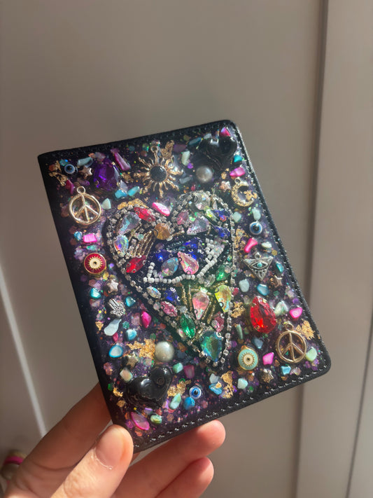 Rainbow evil eye beaded patch passport cover