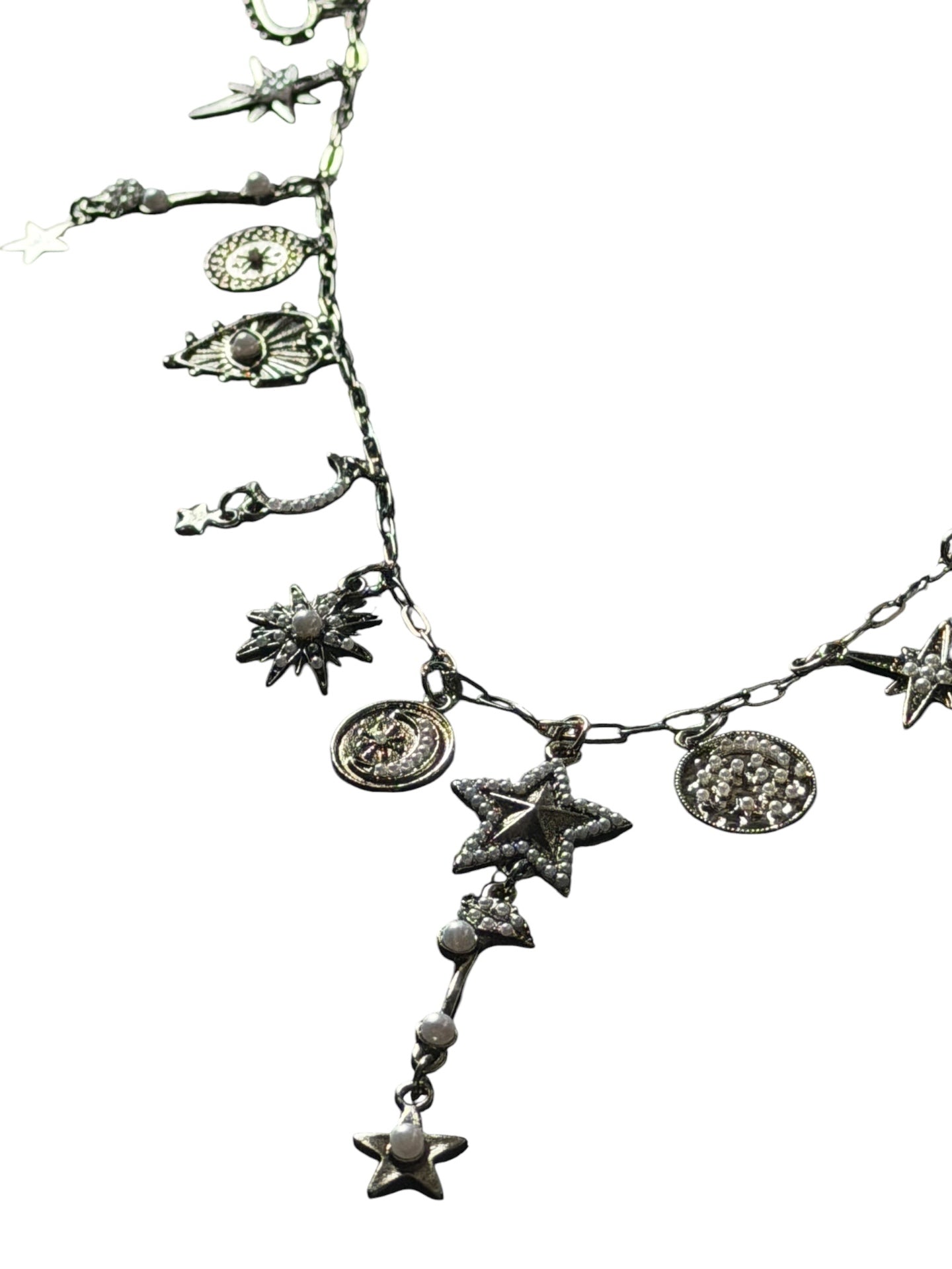 Silver Moon Dust Droplet Charm Necklace 