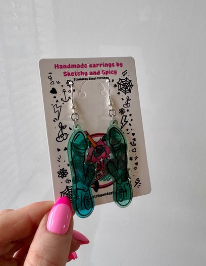 Teal Glitter Rabbit/Vibrator Earrings