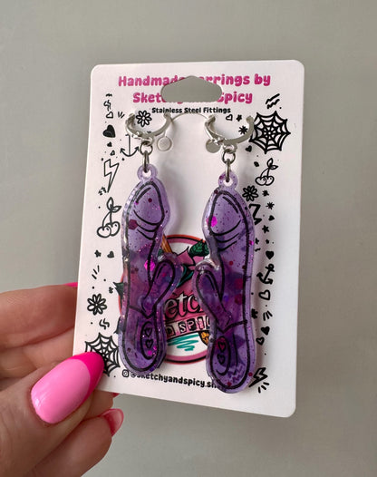 Purple Glitter Rabbit Vibrator Earrings
