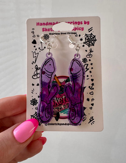 Purple Glitter Rabbit Vibrator Earrings