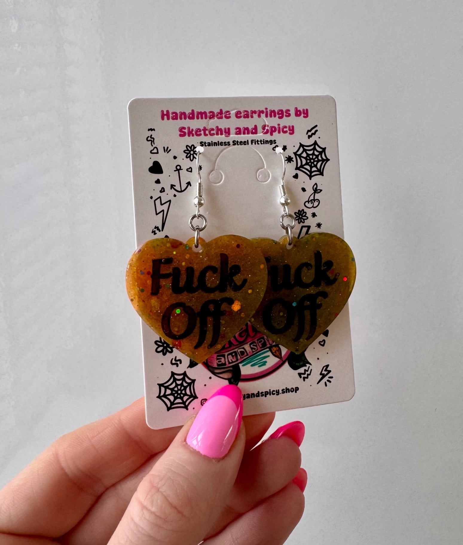 Bronze Glitter ‘Fuck Off’ Earrings