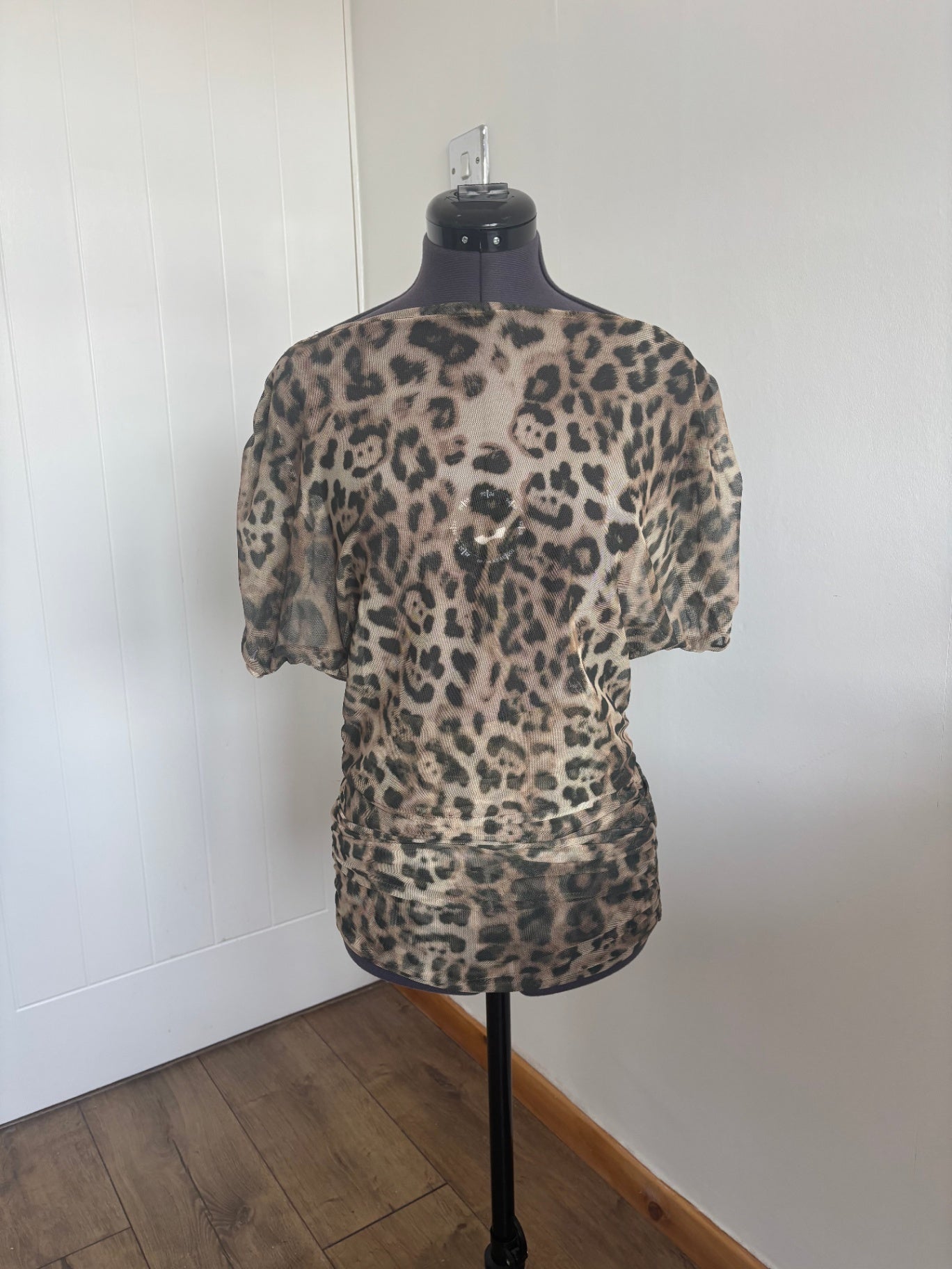 Leopard print off shoulder top and ruched skirt 
