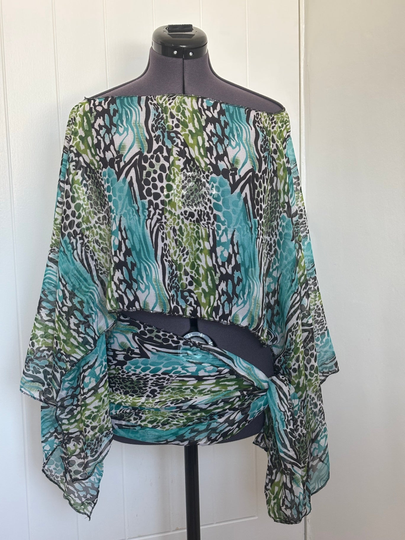 blue chiffon poncho top & sarong mini skirt set