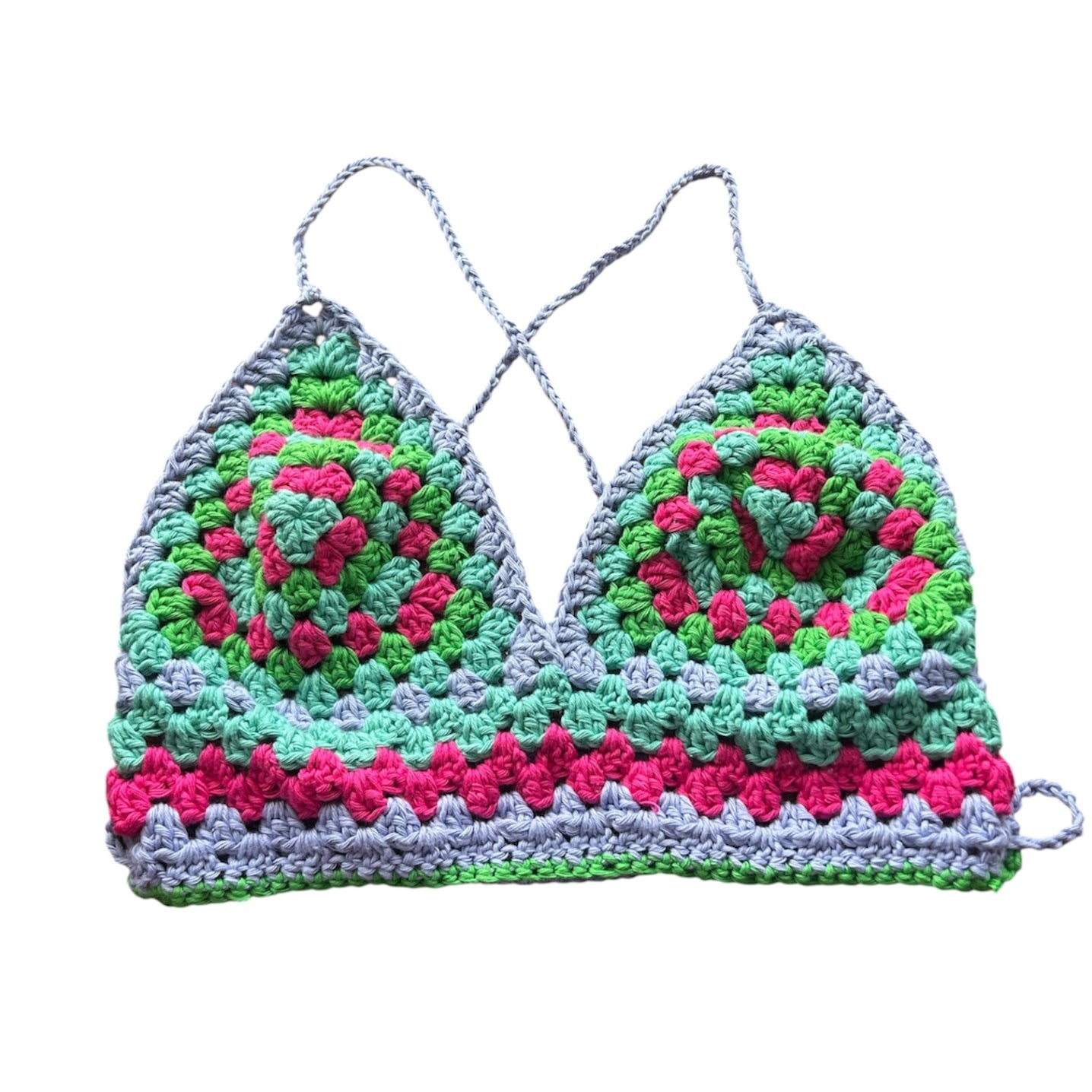 Green, purple and pink crochet top 