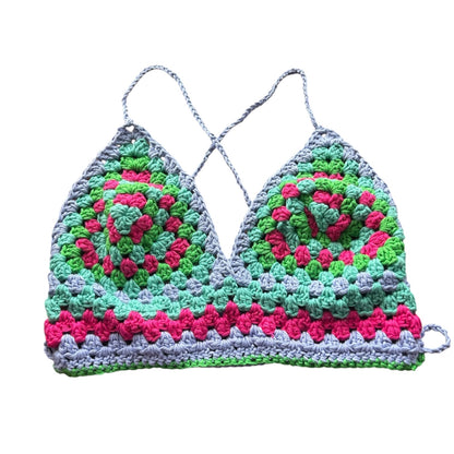 Green, purple and pink crochet top 