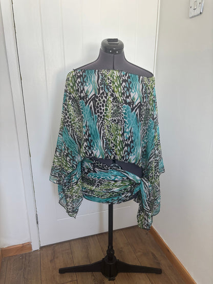 blue chiffon poncho top & sarong mini skirt set