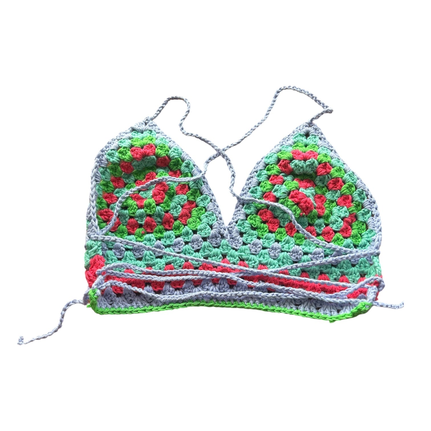 Green, purple and pink crochet top 
