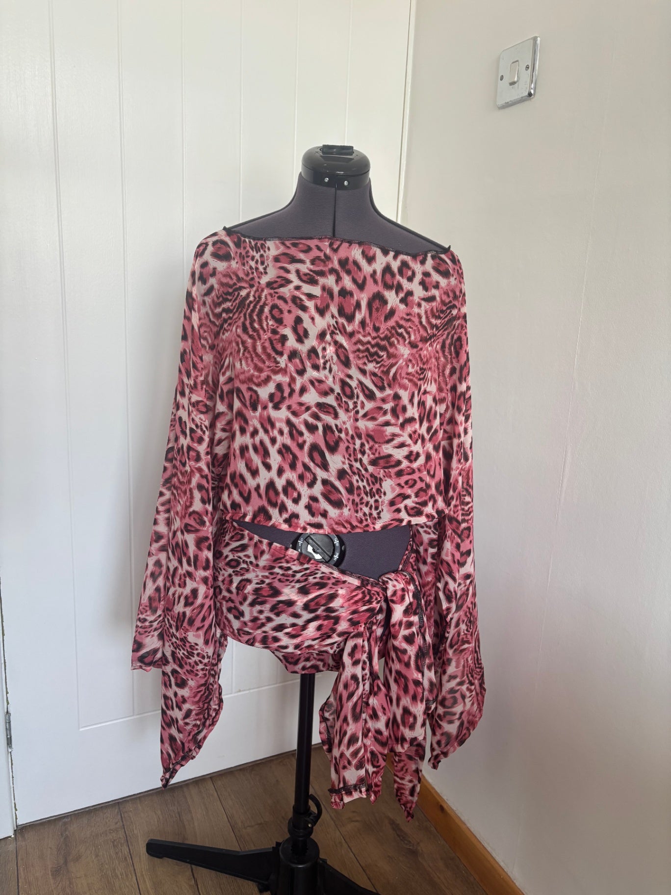 Pink chiffon poncho top and sarong skirt 