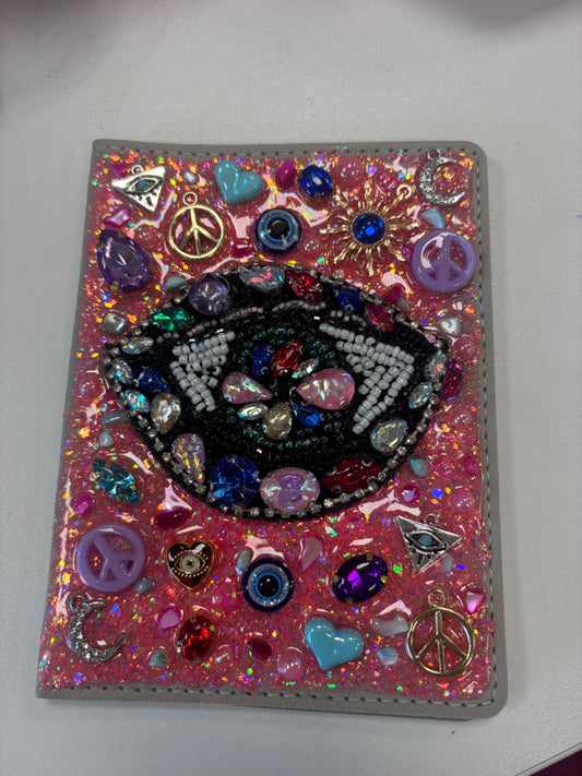 Jewelled beaded patch passport cover