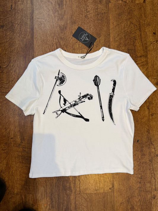 Mediaeval weaponry cropped T-shirt size large 