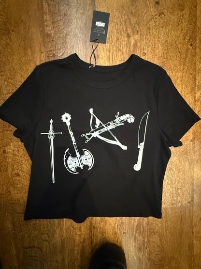 Mediaeval weaponry cropped T-shirt size large