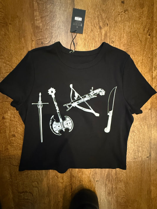 Mediaeval weaponry cropped T-shirt size large