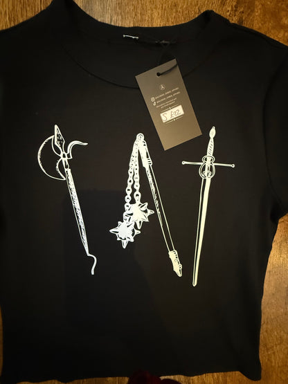 Mediaeval weaponry cropped T-shirt size small