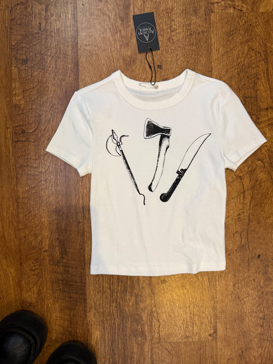 Mediaeval weaponry cropped T-shirt size extra small