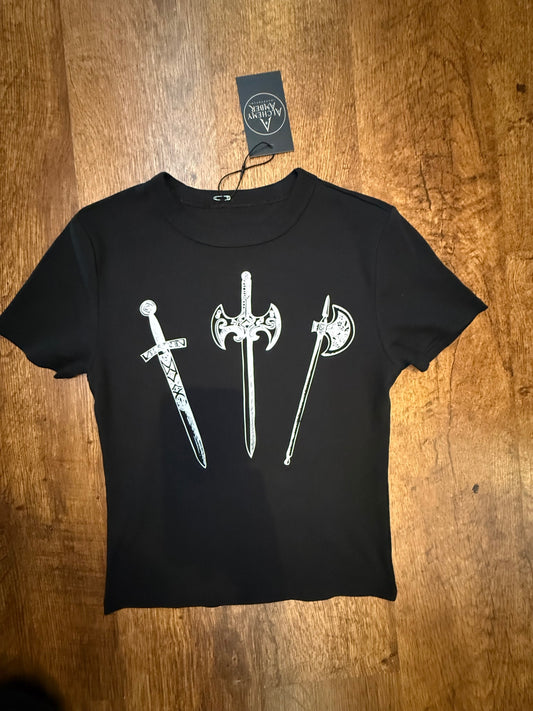 Mediaeval weaponry cropped T-shirt