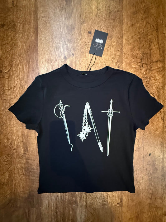 Mediaeval weaponry cropped T-shirt size small