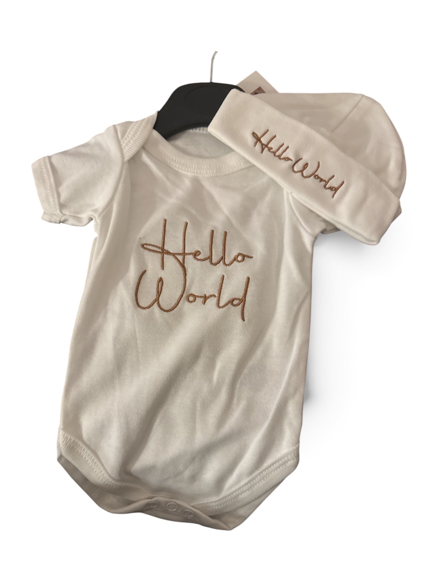 0-3m White Hello World Vest & Hat 