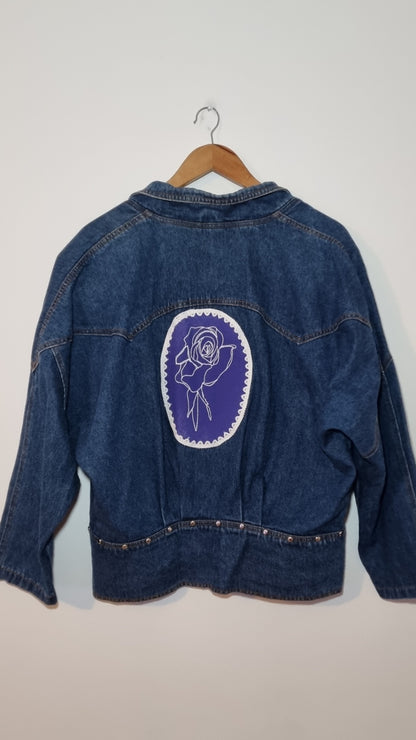 80's Style Printed Floral Denim Jacket 