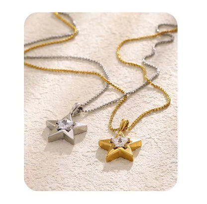 Crystal North Star Pendant Necklace Silver 