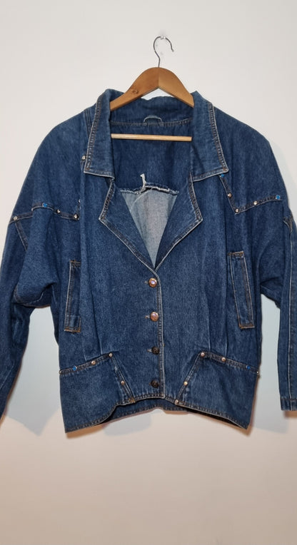 80's Style Printed Floral Denim Jacket 