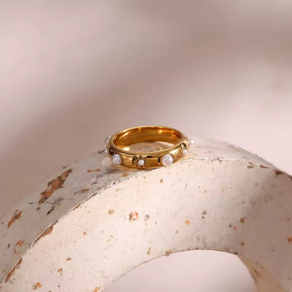 Constellation Pearl Gold Ring Size 8