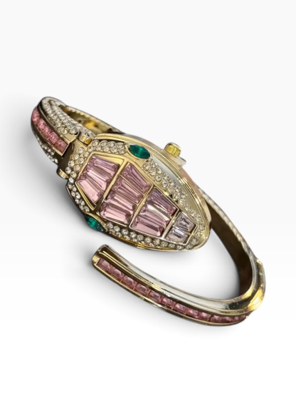 Gold Snake Watch Pink Crystal