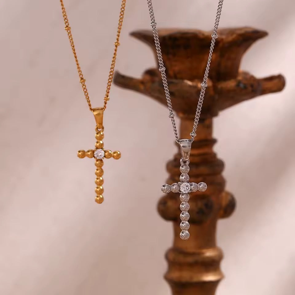 Vow Cross Silver Crystal Pendant Necklace 