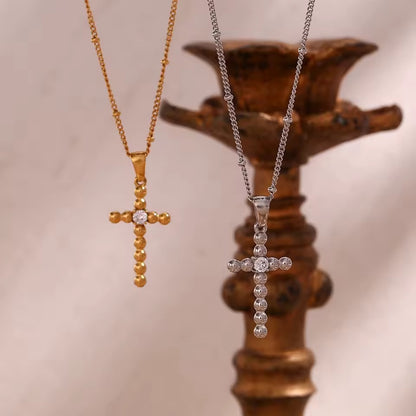 Vow Cross Silver Crystal Pendant Necklace 