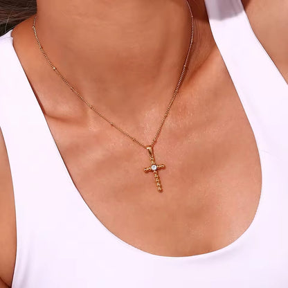 Vow Cross Silver Crystal Pendant Necklace 