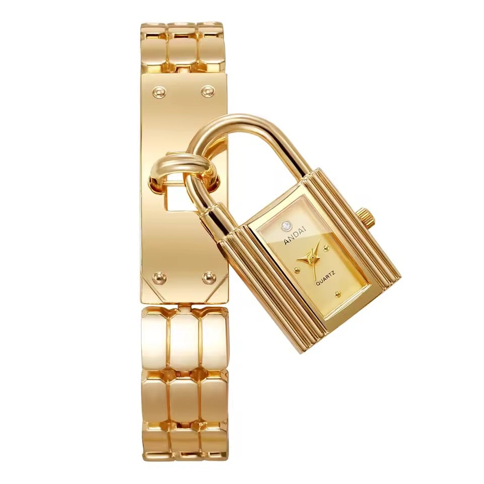 Gold Padlock Watch Bracelet