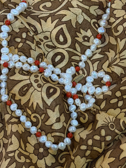 THE EMBER STRAND  Freshwater Pearl & Carnelian Long Necklace