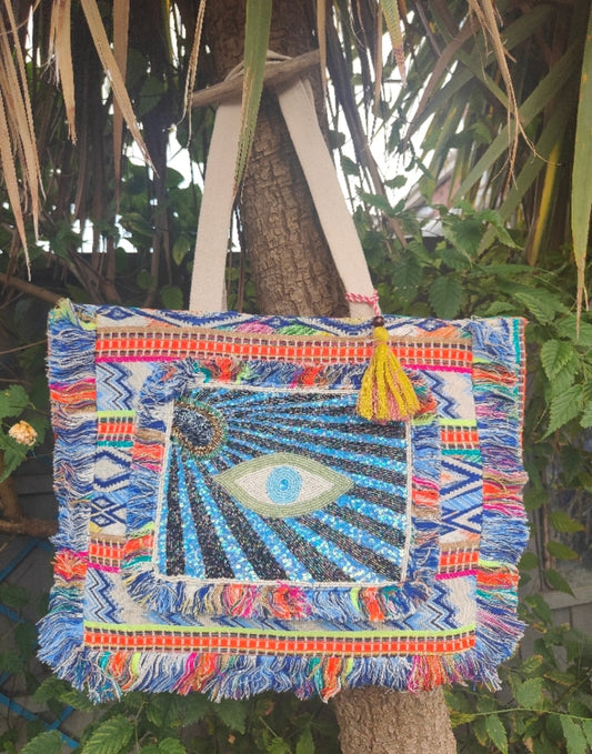 Troulos Beach Shopper Bag- Beaded Embroidered