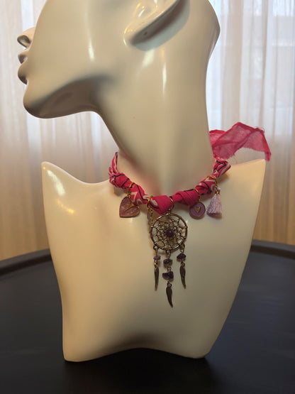 Pink dream catcher bandana necklace 