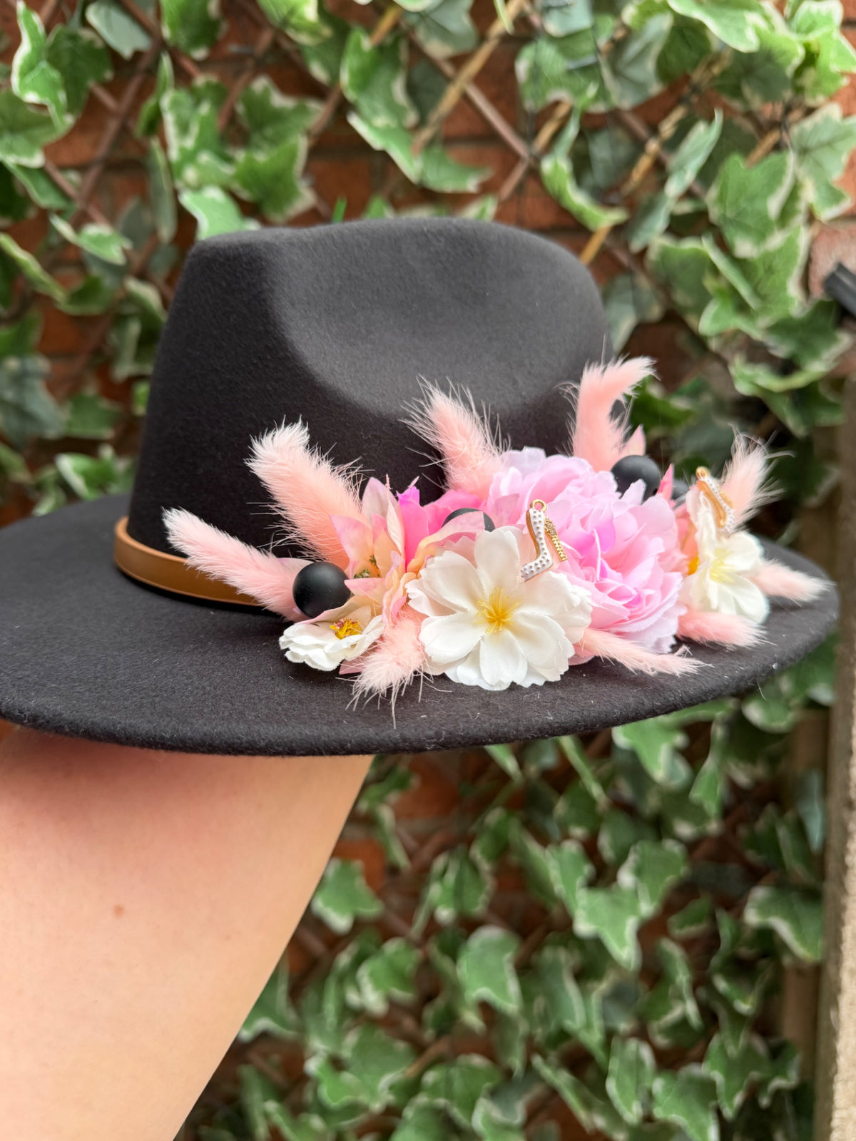 Black embellished fedora hat 
