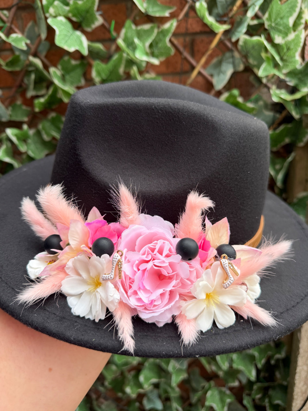 Black embellished fedora hat 