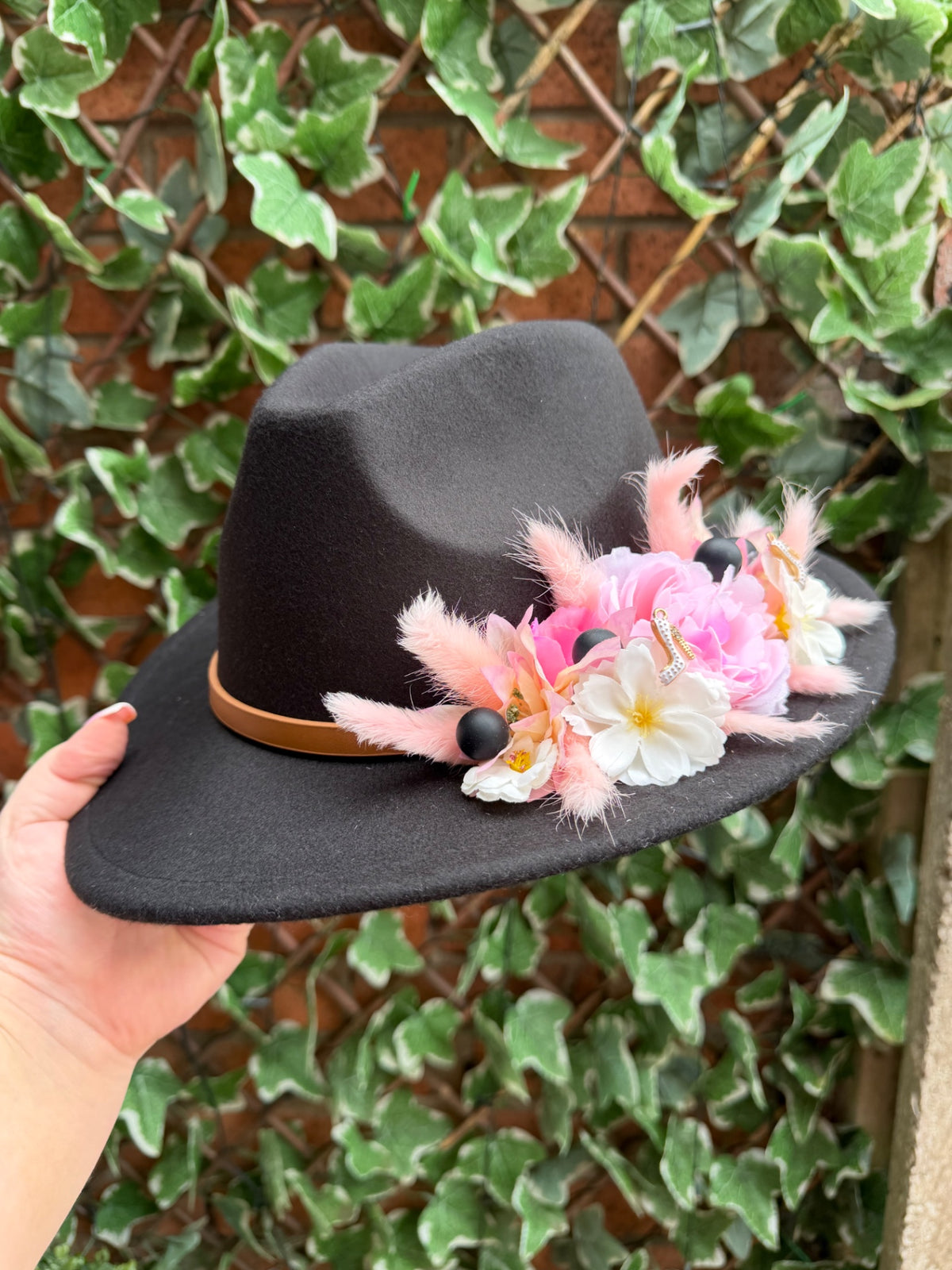 Black embellished fedora hat 