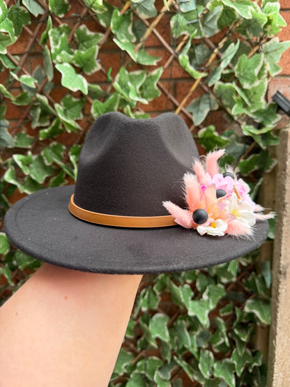 Black embellished fedora hat 