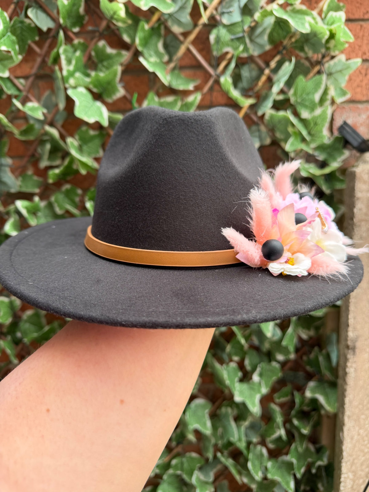 Black embellished fedora hat 