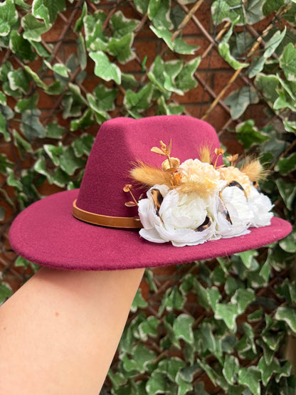 Burgundy embellished fedora hat 