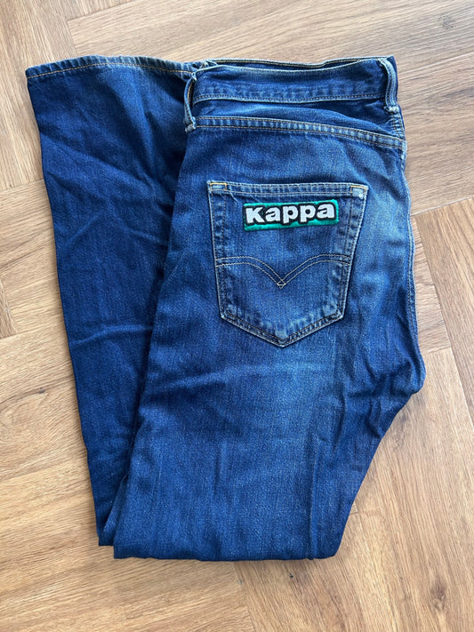Upcycled Levi's with Kappa logo.