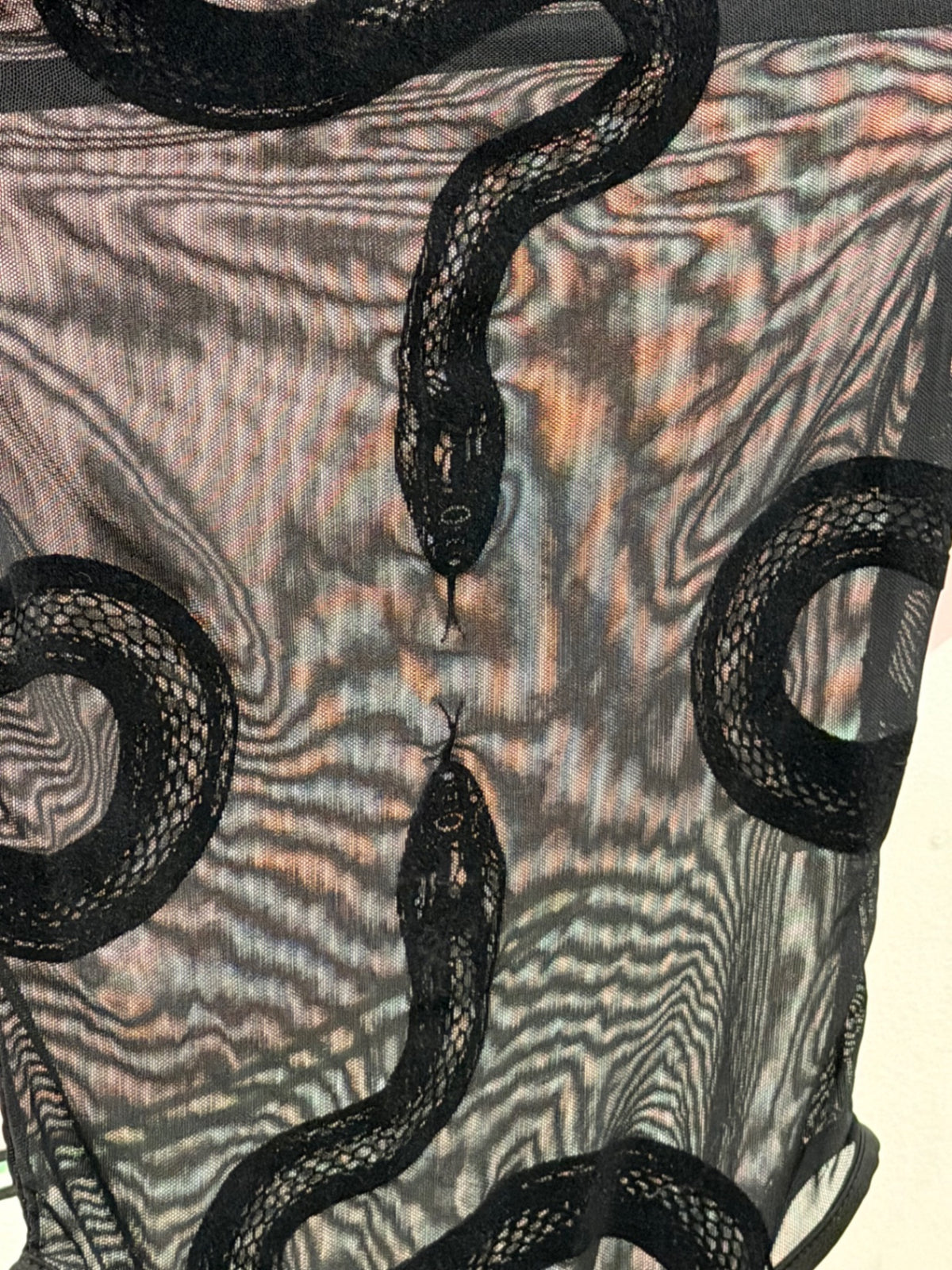 Snake Embossed mesh Body Suit Top